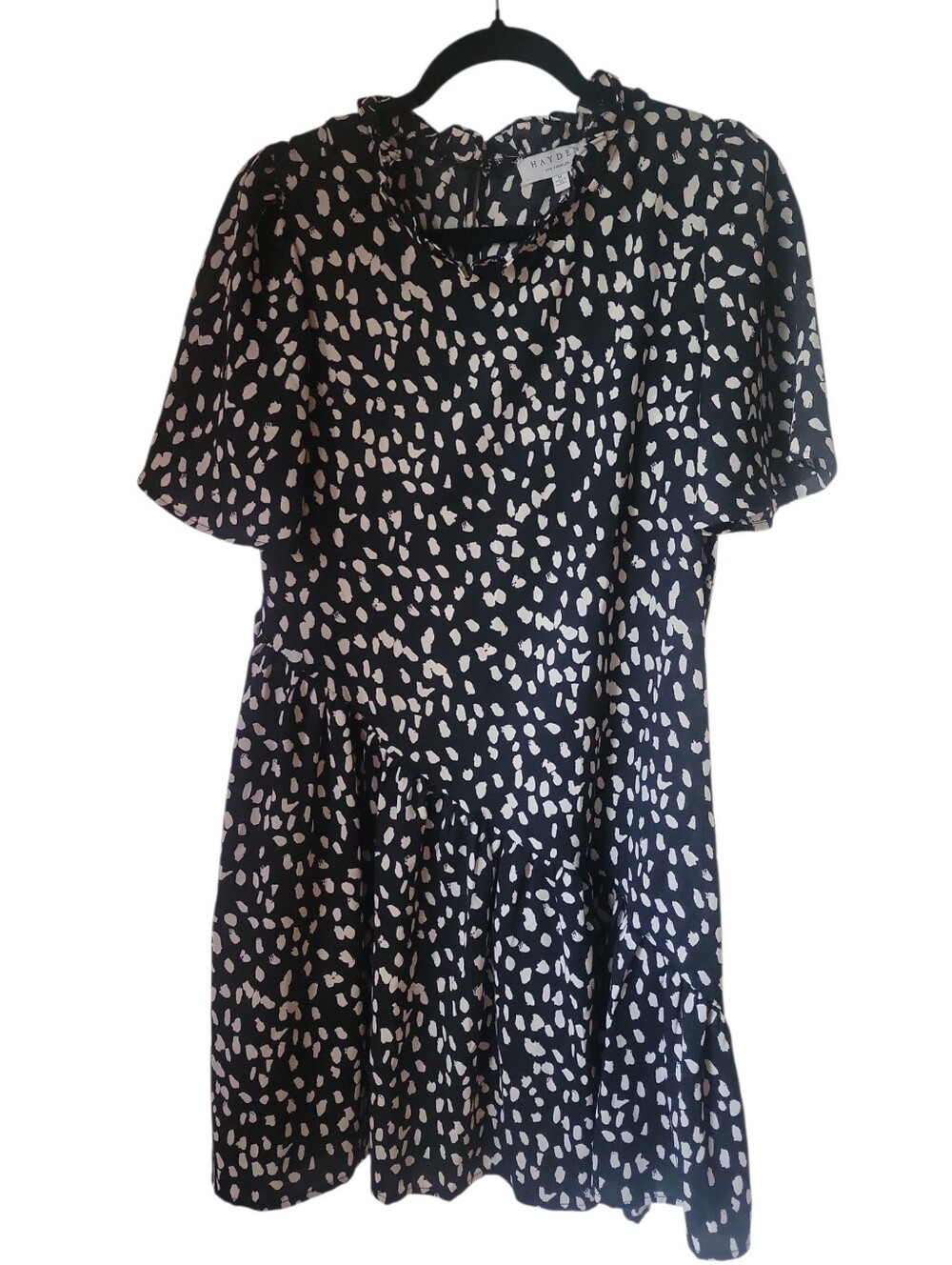 Hayden Los Angeles Black & White Flutter Sleeve Asymmetrical Ruffle Dress M